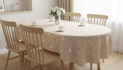 Swans Birds Tablecloth , Wildlife Linen Look Table Cloth , Round Oval Rectange