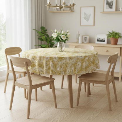 Peacock Feather Ochre Yellow Tablecloth , Round Oval Rectangle