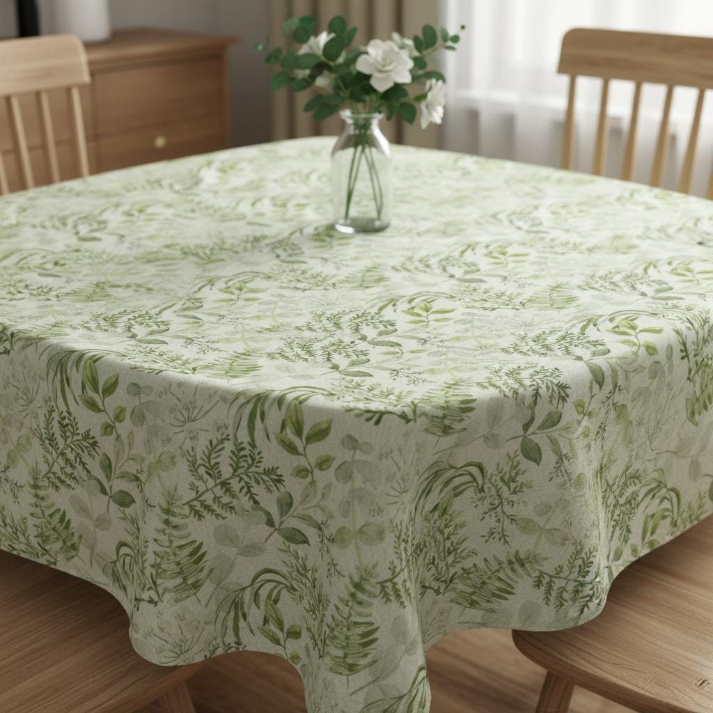 Botanical Leaves Floral Tablecloth , Handmade in UK