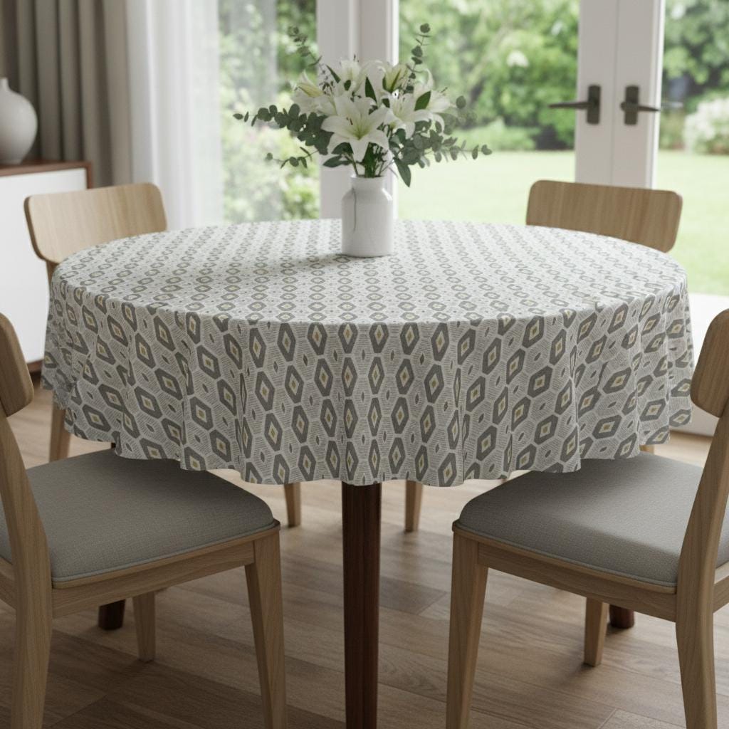 Retro Diamond Geometric Tablecloth , Round Oval Square Handmade UK
