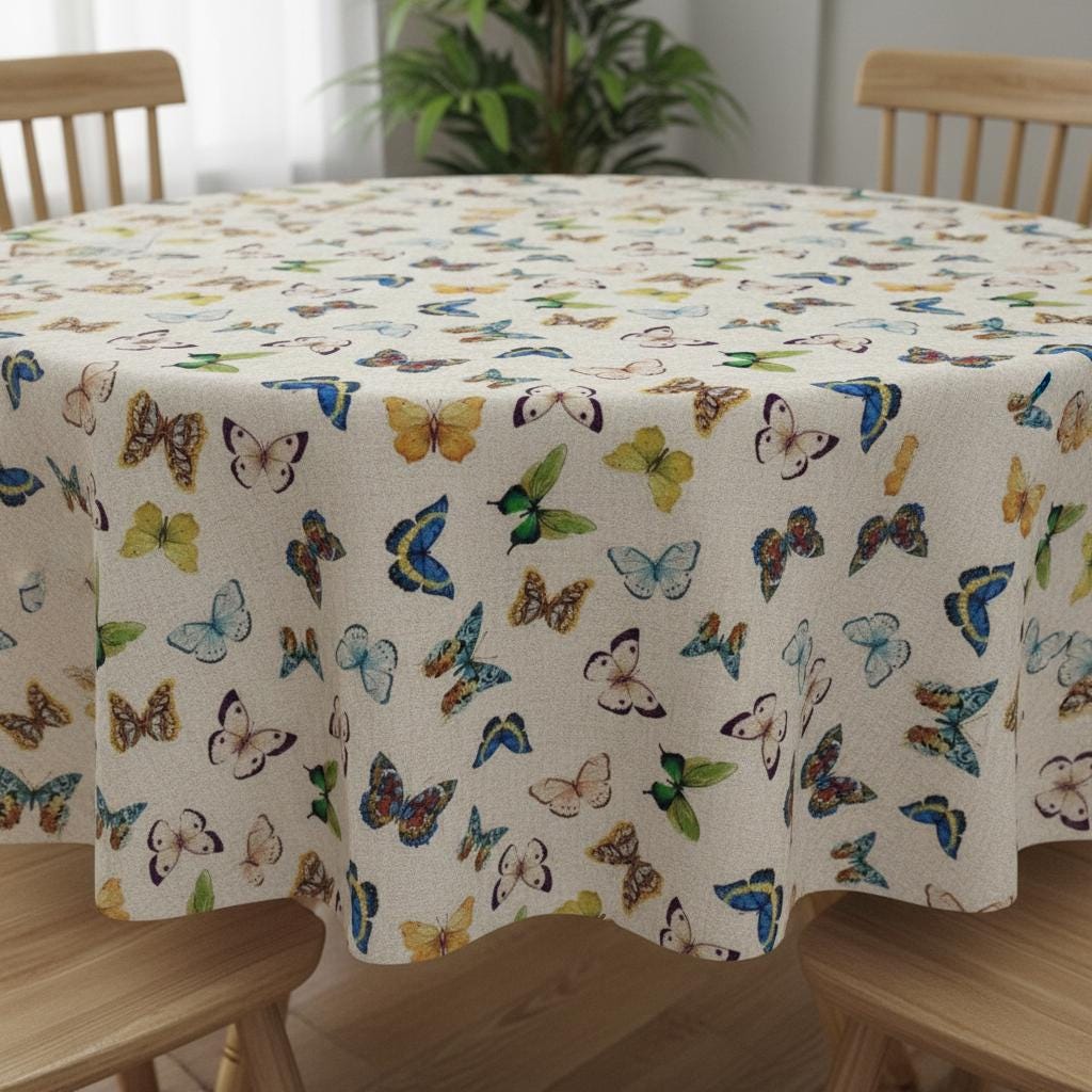 Butterfly Linen Look Tablecloth, Handmade in UK