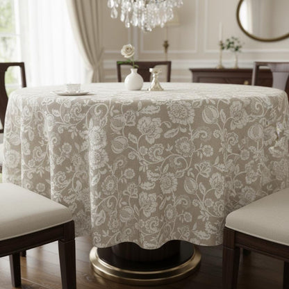Eliza Tapestry Flowers Natural Tablecloth , Round Oval Rectangle , Handmade UK