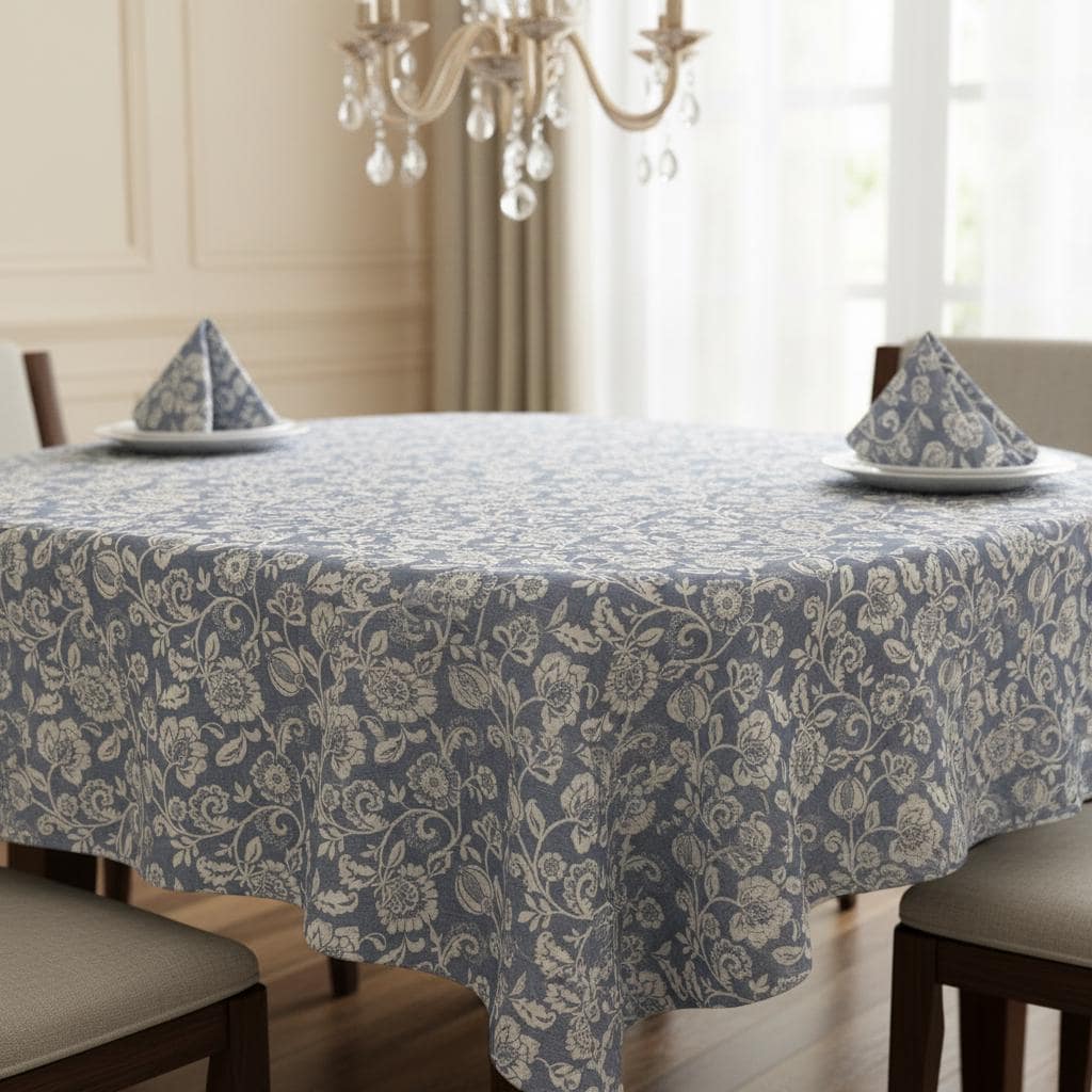Eliza Tapestry Flowers Chambray Tablecloth , Round Oval Rectangle , Handmade UK