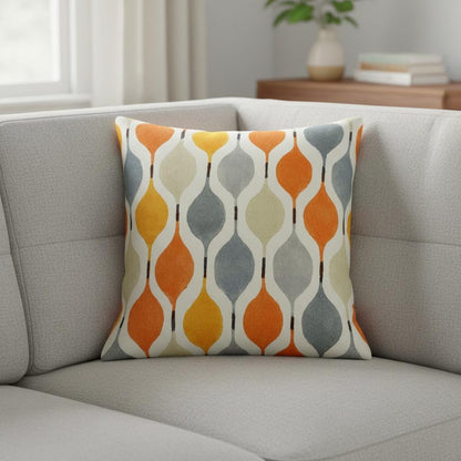 Geometric Orange Cushion Cover , Cotton Throw Pillow , Handmade UK