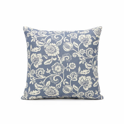 Eliza Tapestry Flowers Cushion Cover , Chambray Blue Throw Pillow , Handmade UK
