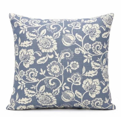 Eliza Tapestry Flowers Cushion Cover , Chambray Blue Throw Pillow , Handmade UK