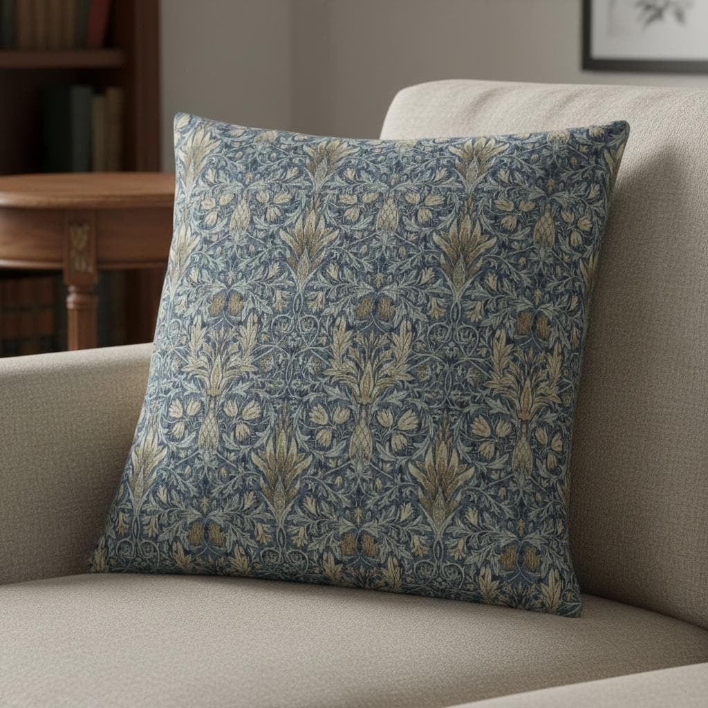 William Morris Snakeshead Cushion Cover , Floral Denim Blue Throw Pillow , Handmade UK