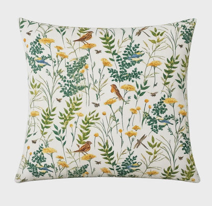 Gardenia Summer Birds Floral Cushion Cover , Handmade Cotton Throw Pillow UK