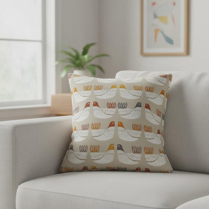 Tangerine Cluck Cluck Hens Cushion Cover , Handmade UK
