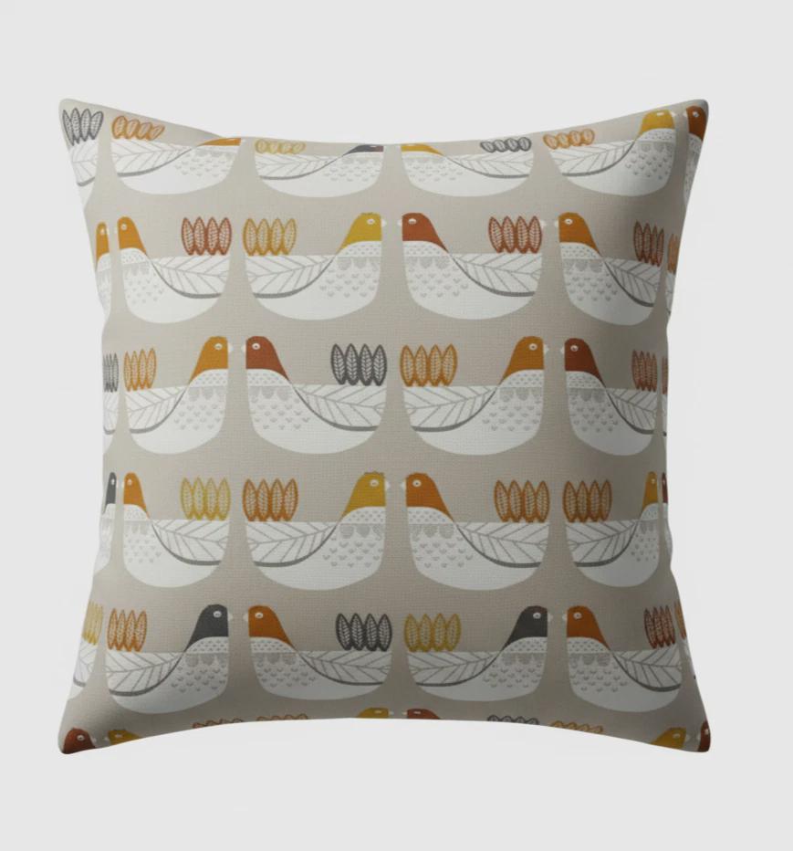 Tangerine Cluck Cluck Hens Cushion Cover , Handmade UK
