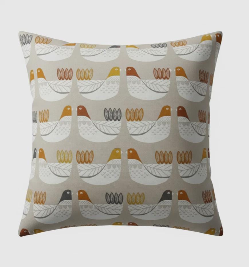 Tangerine Cluck Cluck Hens Cushion Cover , Handmade UK