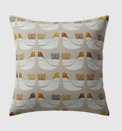Tangerine Cluck Cluck Hens Cushion Cover , Handmade UK