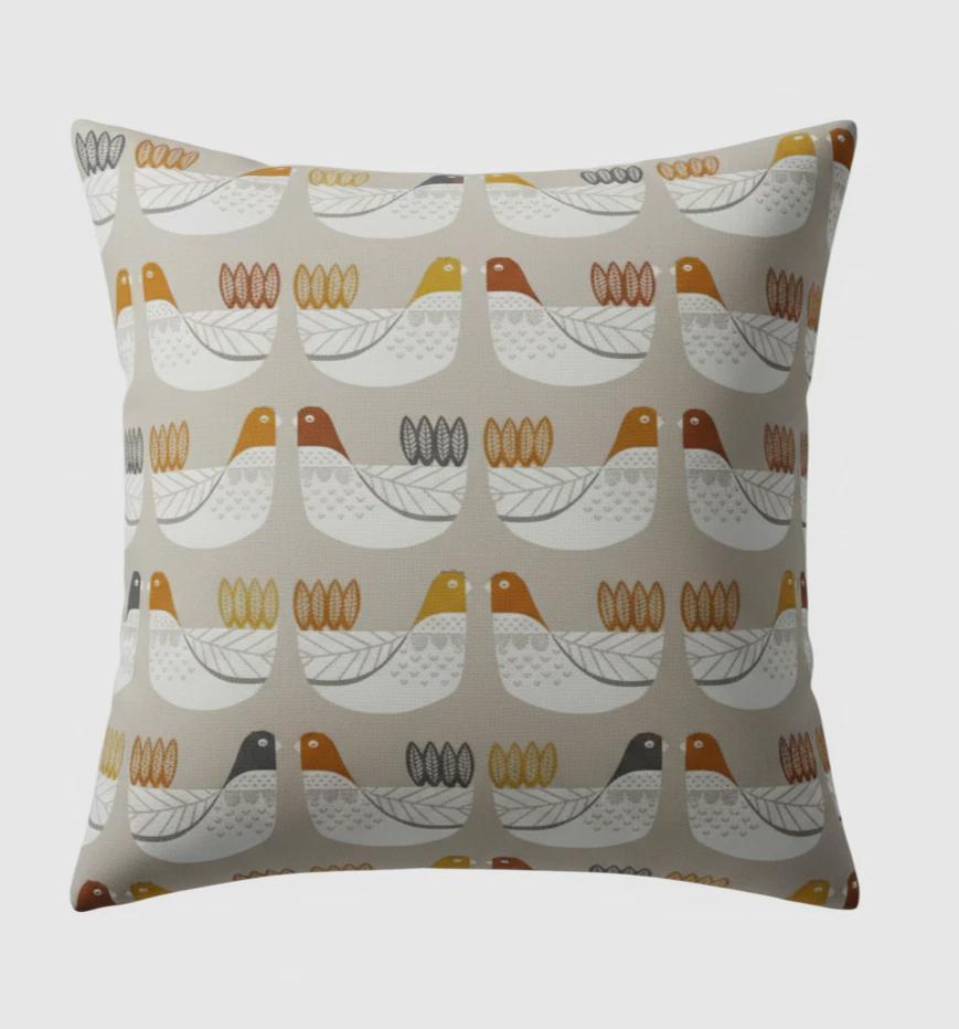 Tangerine Cluck Cluck Hens Cushion Cover , Handmade UK