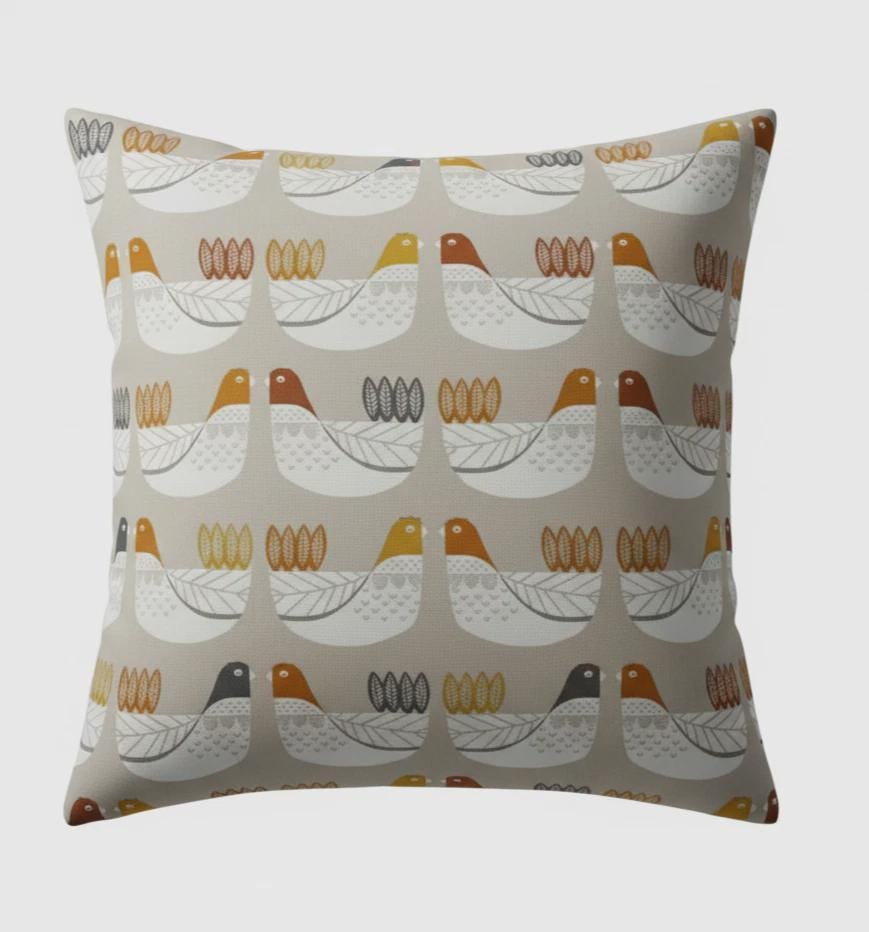 Tangerine Cluck Cluck Hens Cushion Cover , Handmade UK