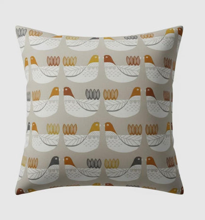 Tangerine Cluck Cluck Hens Cushion Cover , Handmade UK