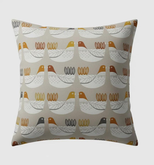 Tangerine Cluck Cluck Hens Cushion Cover , Handmade UK