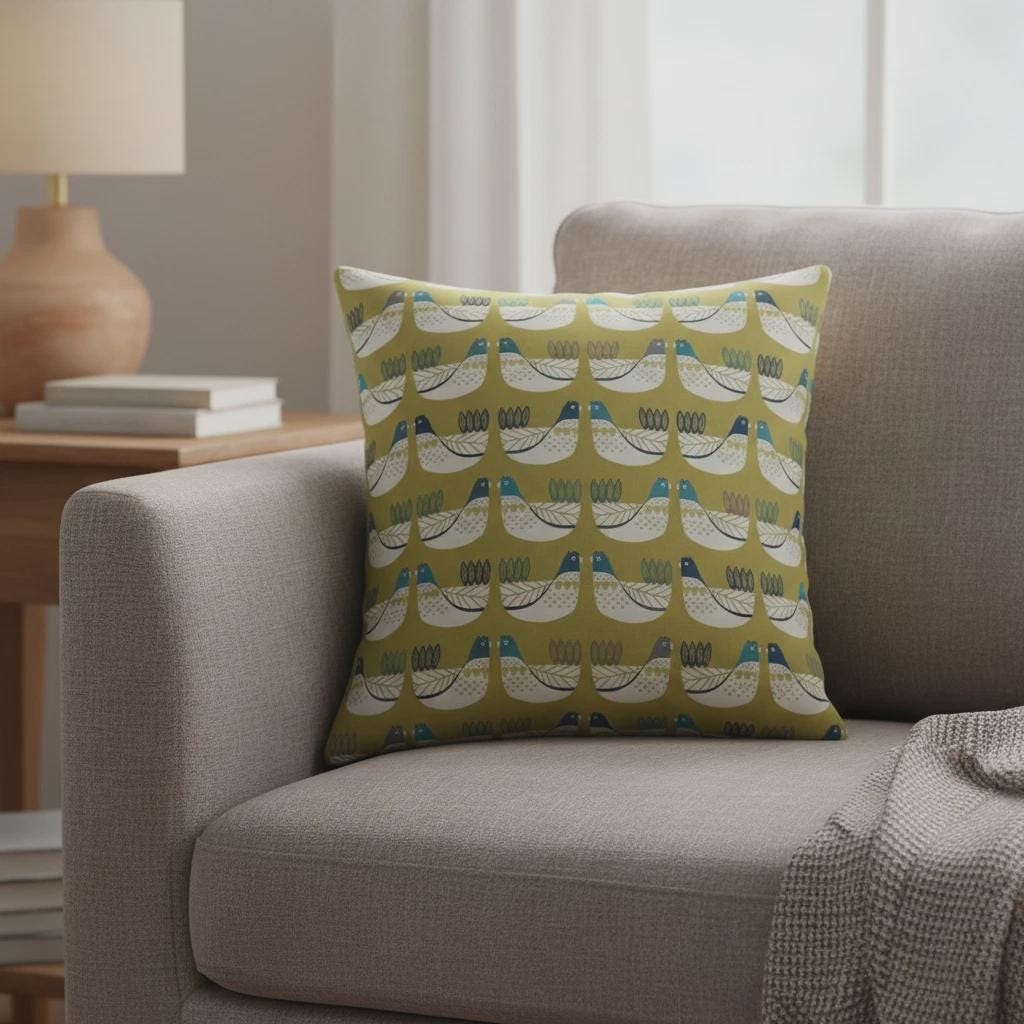 Cluck Cluck Hens Chicken Capri Green Cushion Cover , Handmade UK