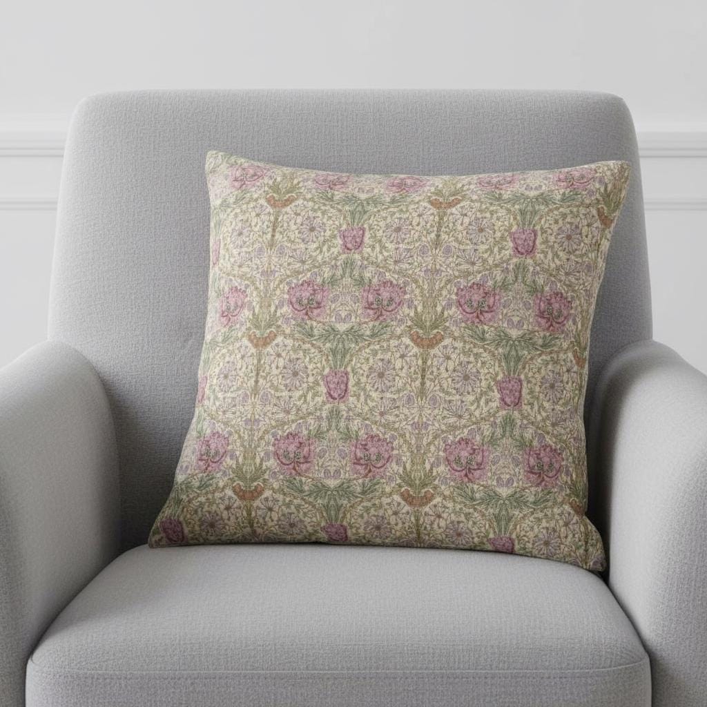 William Morris Honeysuckle Rose Cushion Cover, Floral Pillow