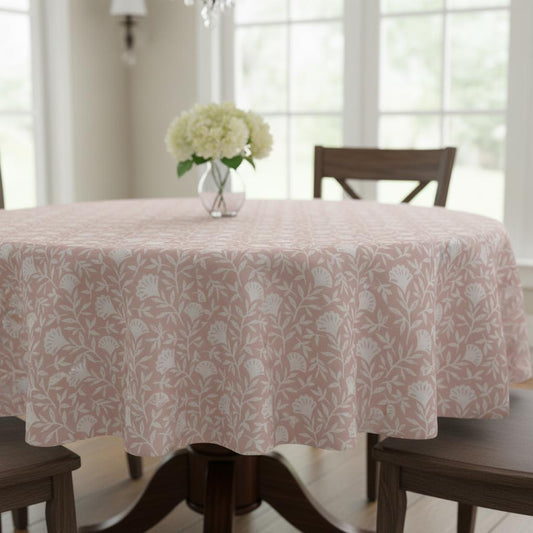 Scandi Floral Melby Blush Pink Tablecloth , Round Oval Square Rectangle , Handmade UK
