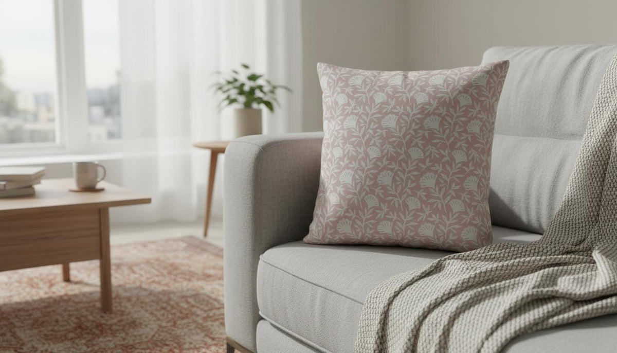Soft Pink Floral Melby Blush Cushion Cover , Handmade Cotton Throw Pillow