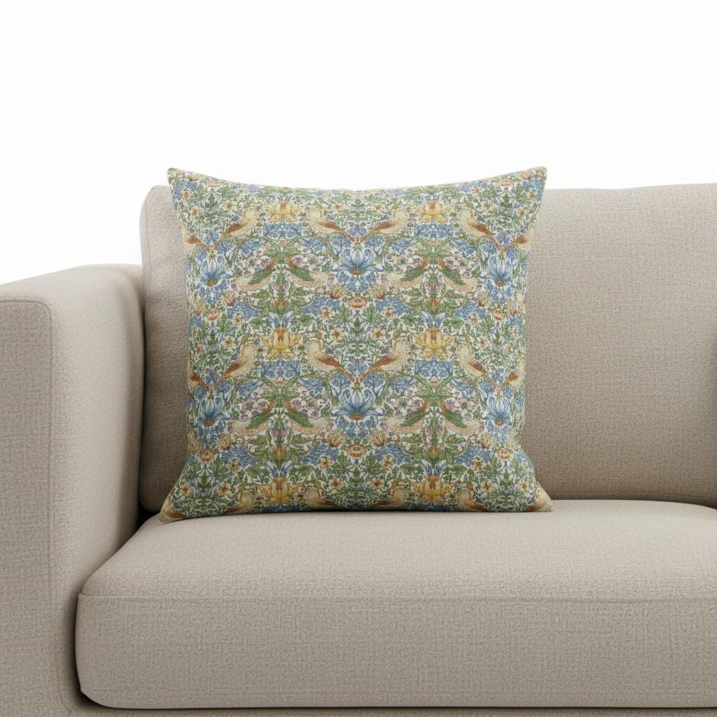 William Morris Strawberry Thief Sky Blue Cushion Cover , Handmade UK
