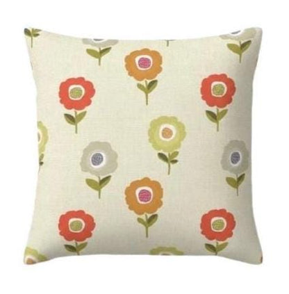 Floral Orange Cushion Cover , Retro Blossom Elsa Tutti Frutti Throw Pillow , Handmade UK