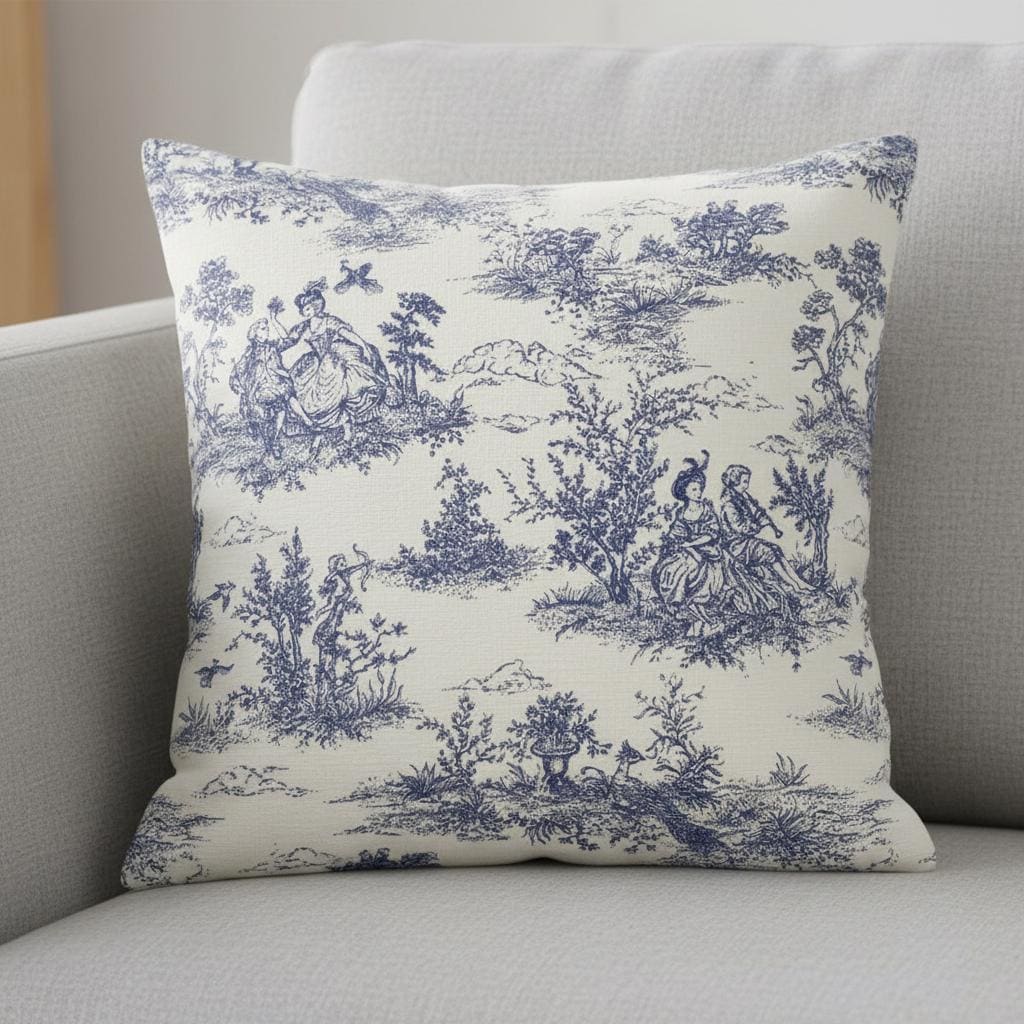 Blue Toile De Jouy Cushion Cover , Vintage French Style Throw Pillow