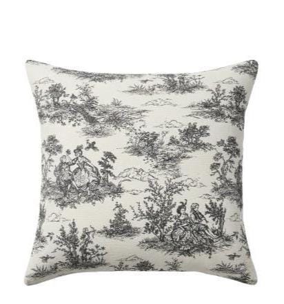 Black Toile De Jouy Cushion Cover , Vintage French Style Throw Pillow
