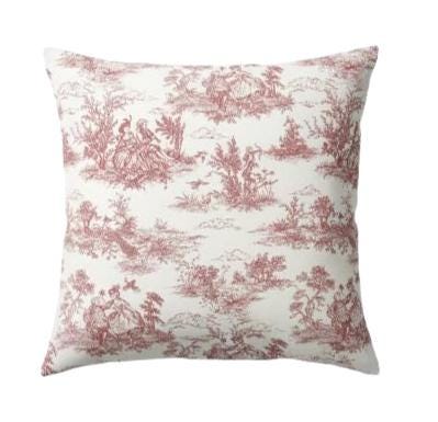 Red Toile De Jouy Cushion Cover, Vintage French Style Throw Pillow