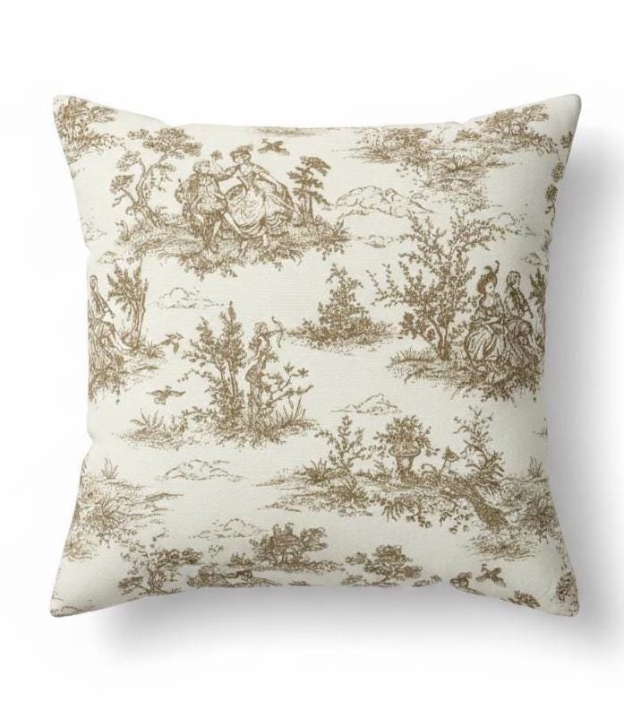 Beige Toile De Jouy Cushion Cover , Vintage French Style Throw Pillow
