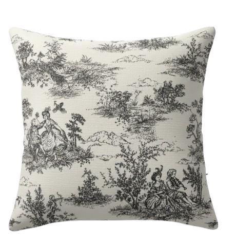 Black Toile De Jouy Cushion Cover , Vintage French Style Throw Pillow