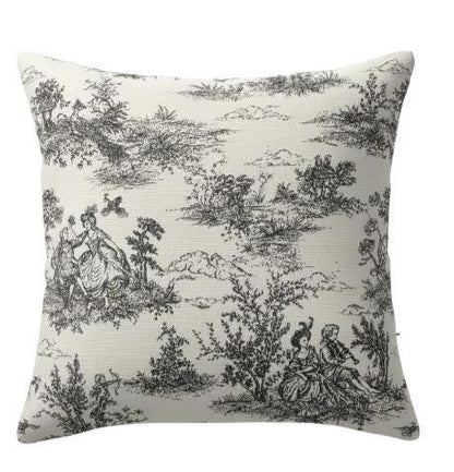 Black Toile De Jouy Cushion Cover , Vintage French Style Throw Pillow