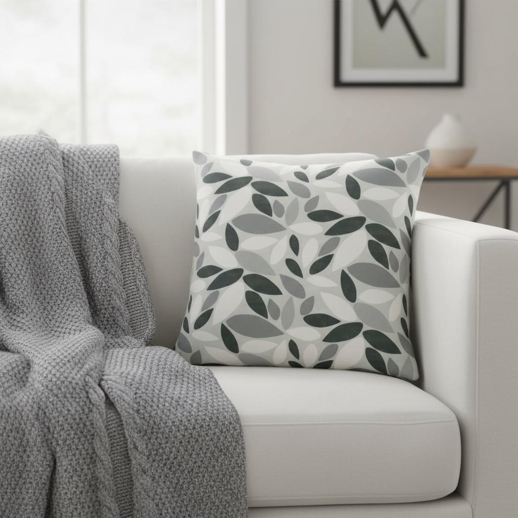Modern Monochrome Leaf Pattern Cushion Cover , Handmade UK