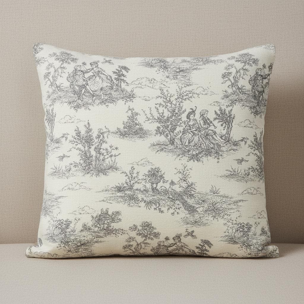 Grey Toile De Jouy Cushion Cover , Vintage French Style Throw Pillow