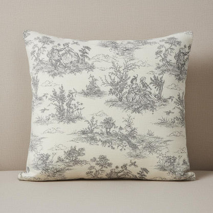 Grey Toile De Jouy Cushion Cover , Vintage French Style Throw Pillow