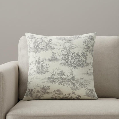 Grey Toile De Jouy Cushion Cover , Vintage French Style Throw Pillow
