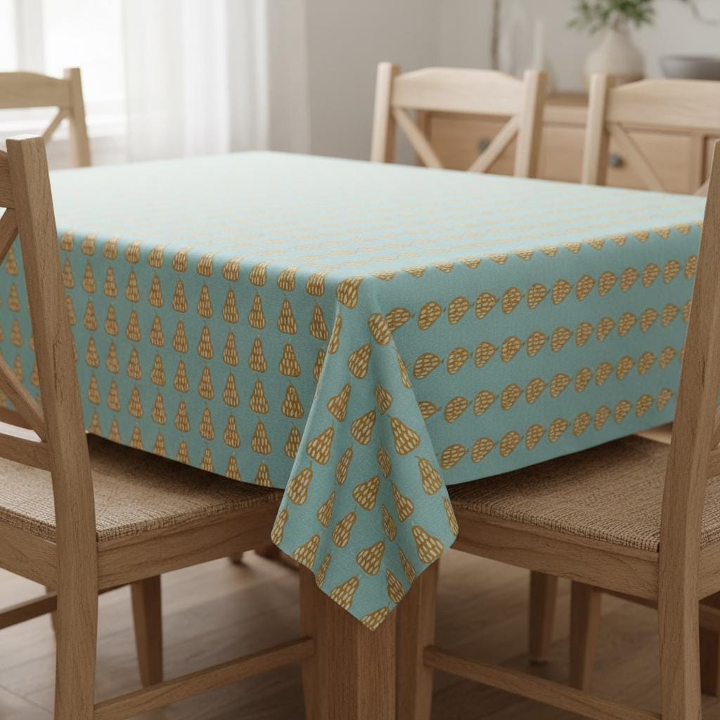 Scandi Pears Tangerine Tablecloth , Round Oval Rectangle , Handmade UK