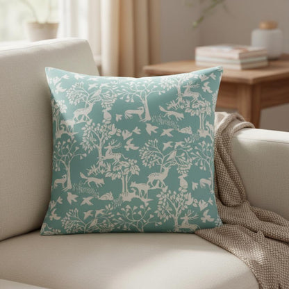 Woodland Deer Cushion Cover , Vilda Ice Blue Throw Pillow , Handmade UK