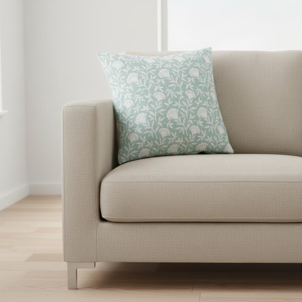 Scandi Floral Melby Blush Mint Cushion Cover , Handmade Cotton Throw Pillow
