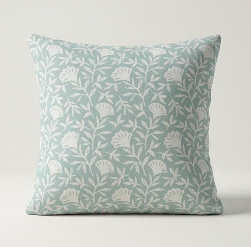 Scandi Floral Melby Blush Mint Cushion Cover , Handmade Cotton Throw Pillow