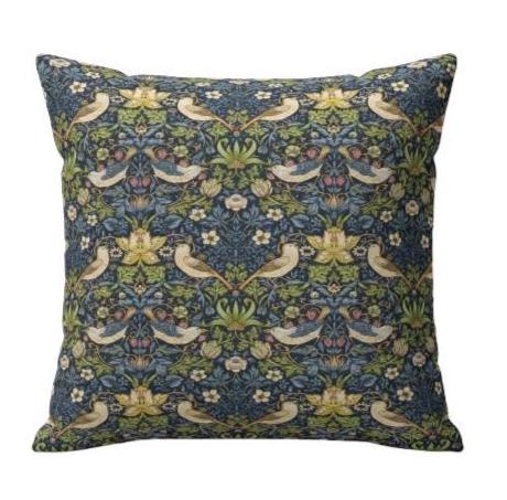 William Morris Strawberry Thief Navy Blue Cushion Cover , Handmade UK