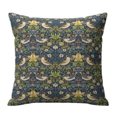 William Morris Strawberry Thief Navy Blue Cushion Cover , Handmade UK