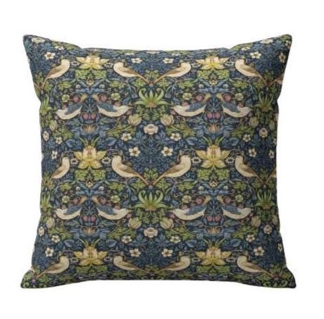 William Morris Strawberry Thief Navy Blue Cushion Cover , Handmade UK