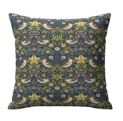 William Morris Strawberry Thief Navy Blue Cushion Cover , Handmade UK