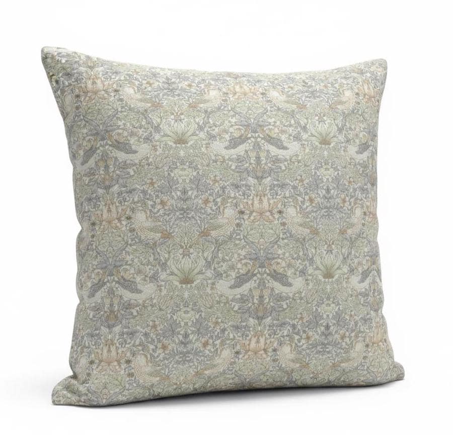 William Morris Strawberry Thief Natural Cushion Cover, Handmade UK