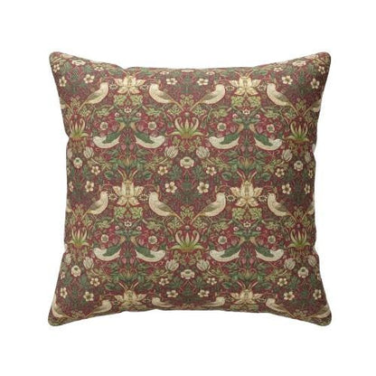 William Morris Strawberry Thief Cushion Cover , Crimson Red Throw Pillow , Handmade UK