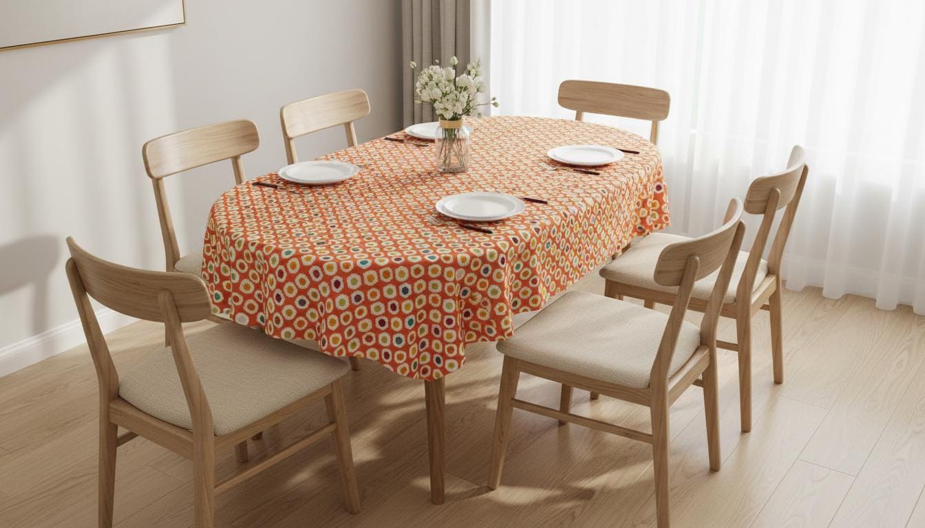 Vibrant Retro Hexagon Geometric Pattern Tablecloth , Round Oval Rectangle