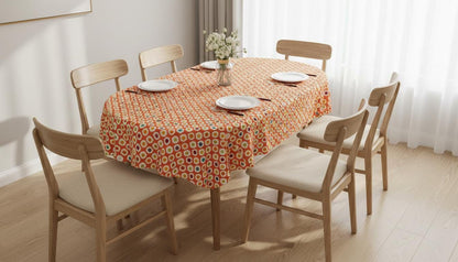 Vibrant Retro Hexagon Geometric Pattern Tablecloth , Round Oval Rectangle
