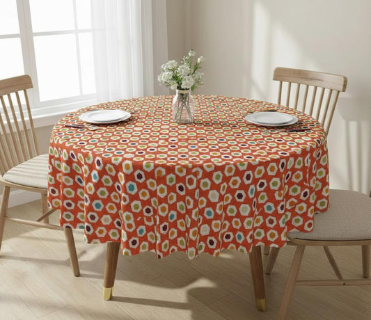 Vibrant Retro Hexagon Geometric Pattern Tablecloth , Round Oval Rectangle