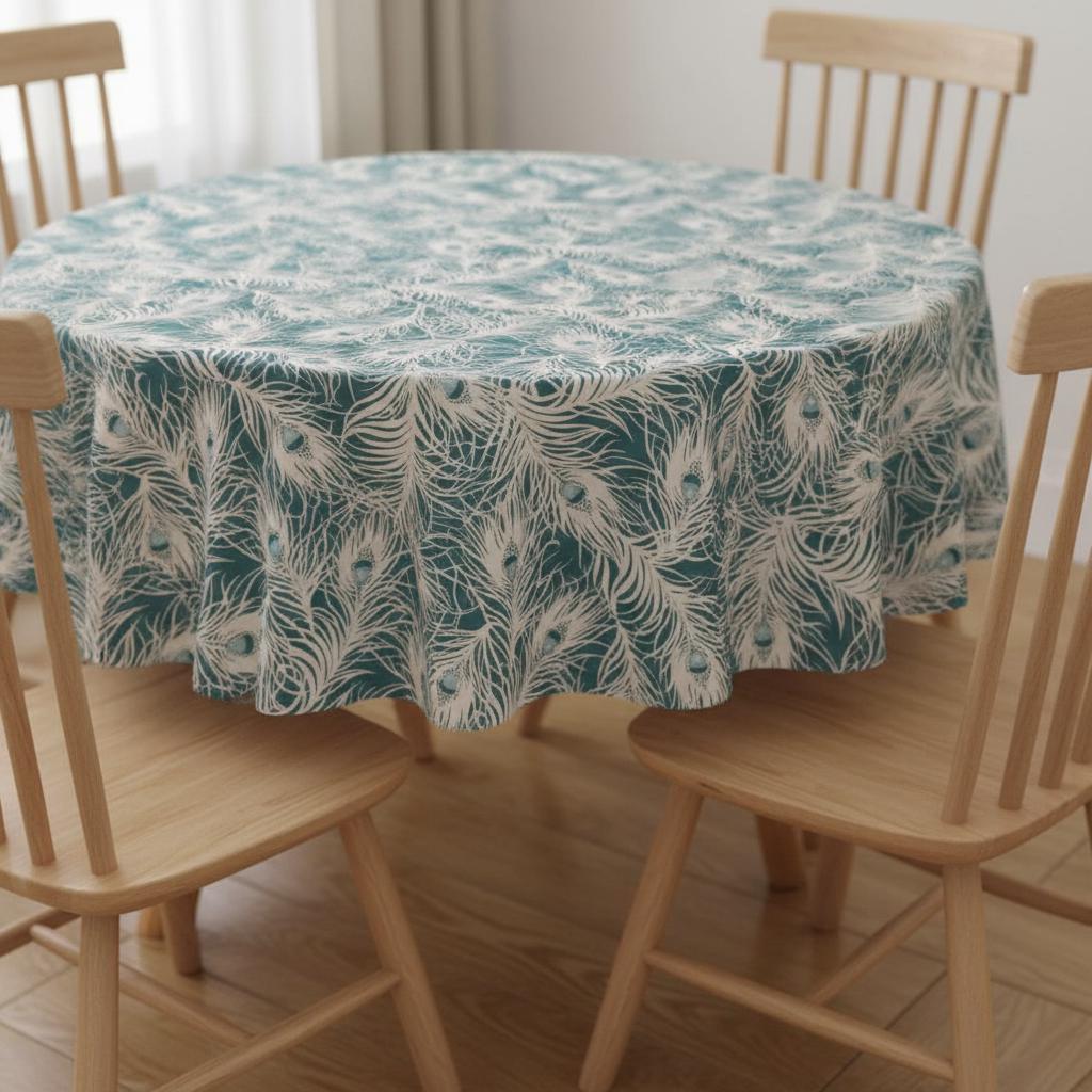 Peacock Feather Teal Tablecloth , Round Oval Rectangle